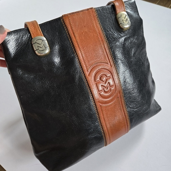 Marino Orlandi italien leather shoulder tote bag purse black and brown - Picture 10 of 16